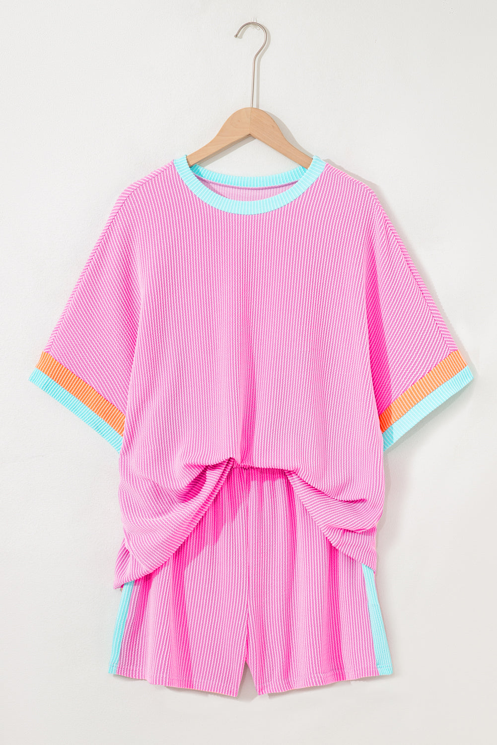 Bonbon Colorblock Corded Plus Size Two Piece Shorts Set