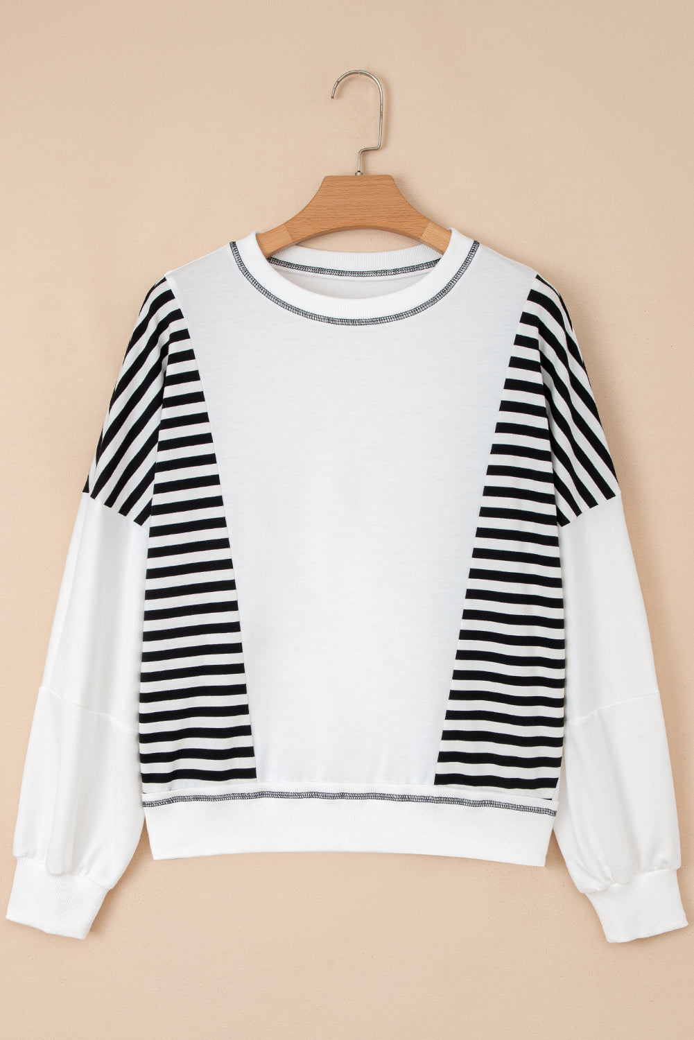 Green Striped Colorblock Patchwork Oversized Sweatshirt
