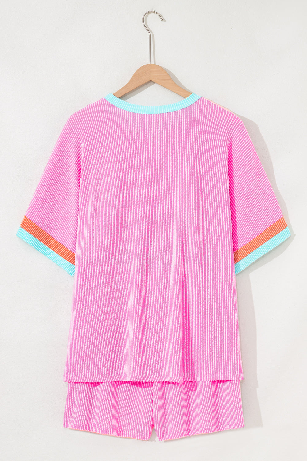 Bonbon Colorblock Corded Plus Size Two Piece Shorts Set