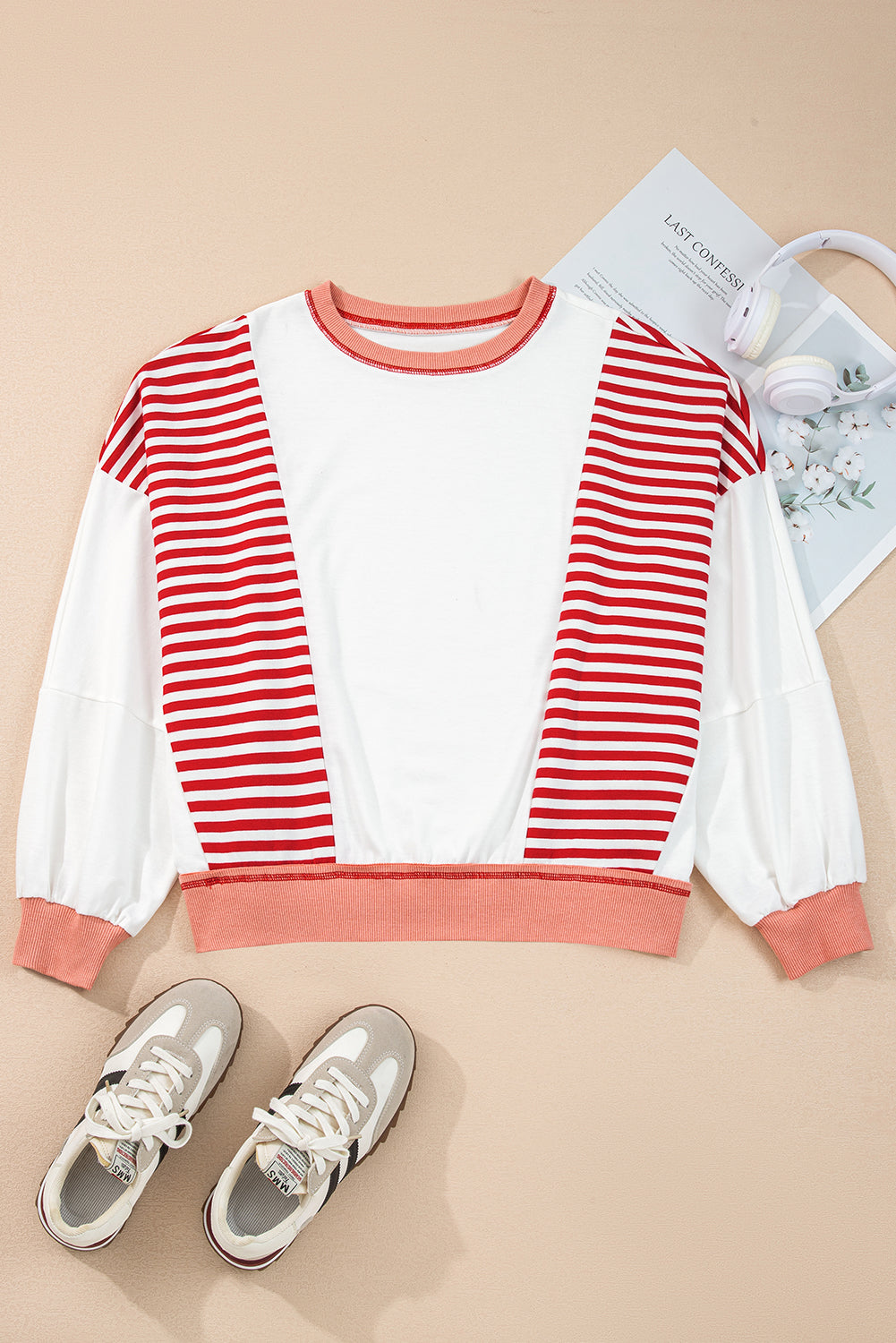Green Striped Colorblock Patchwork Oversized Sweatshirt
