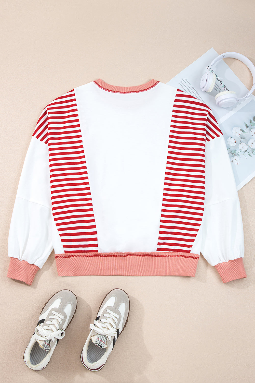 Green Striped Colorblock Patchwork Oversized Sweatshirt