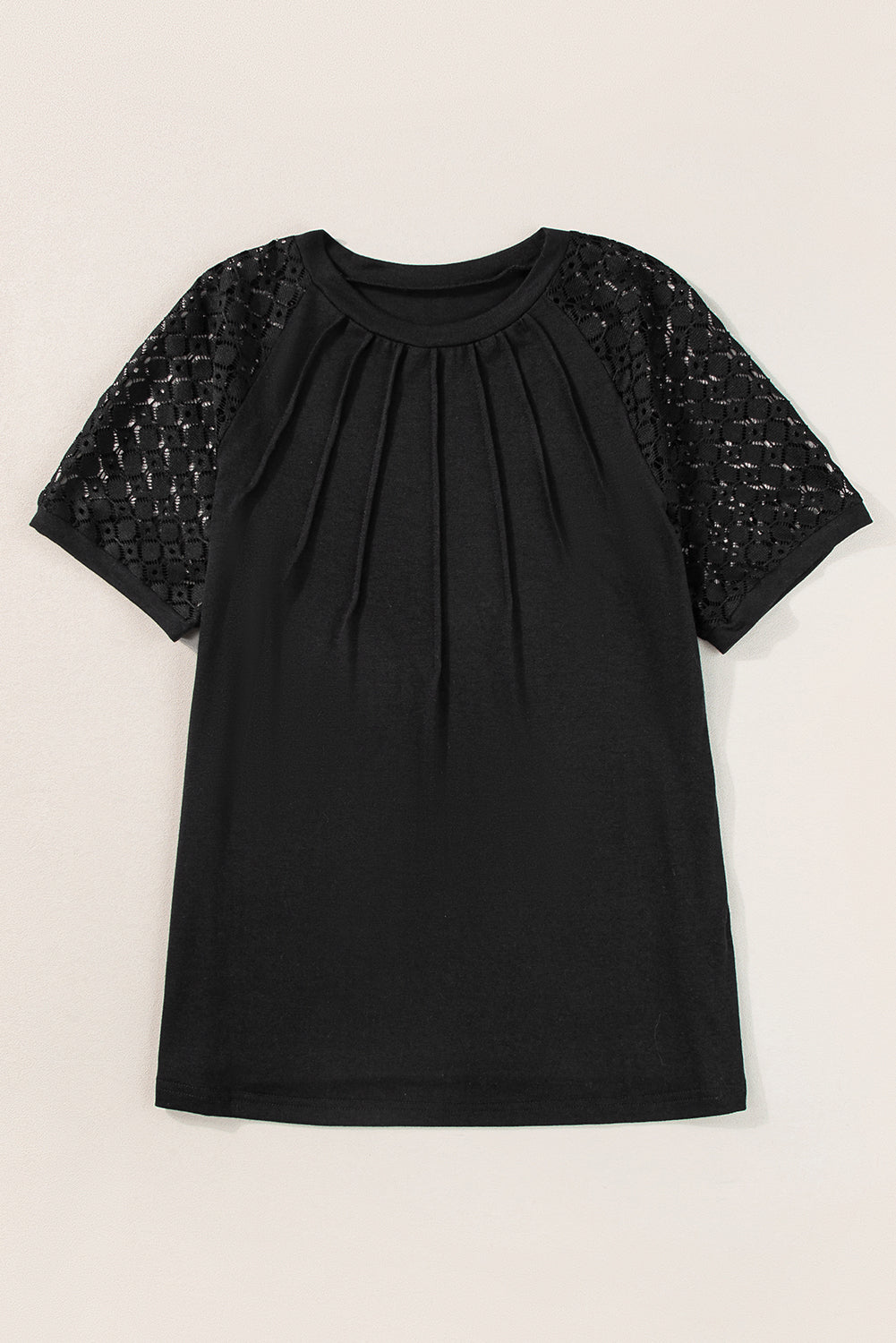 Pale Khaki Seamed Detail Contrast Lace Raglan Sleeve Tee