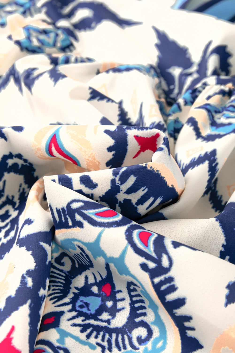 Blue Ethnic Print Pop of Color Neckline Long Sleeve Dress