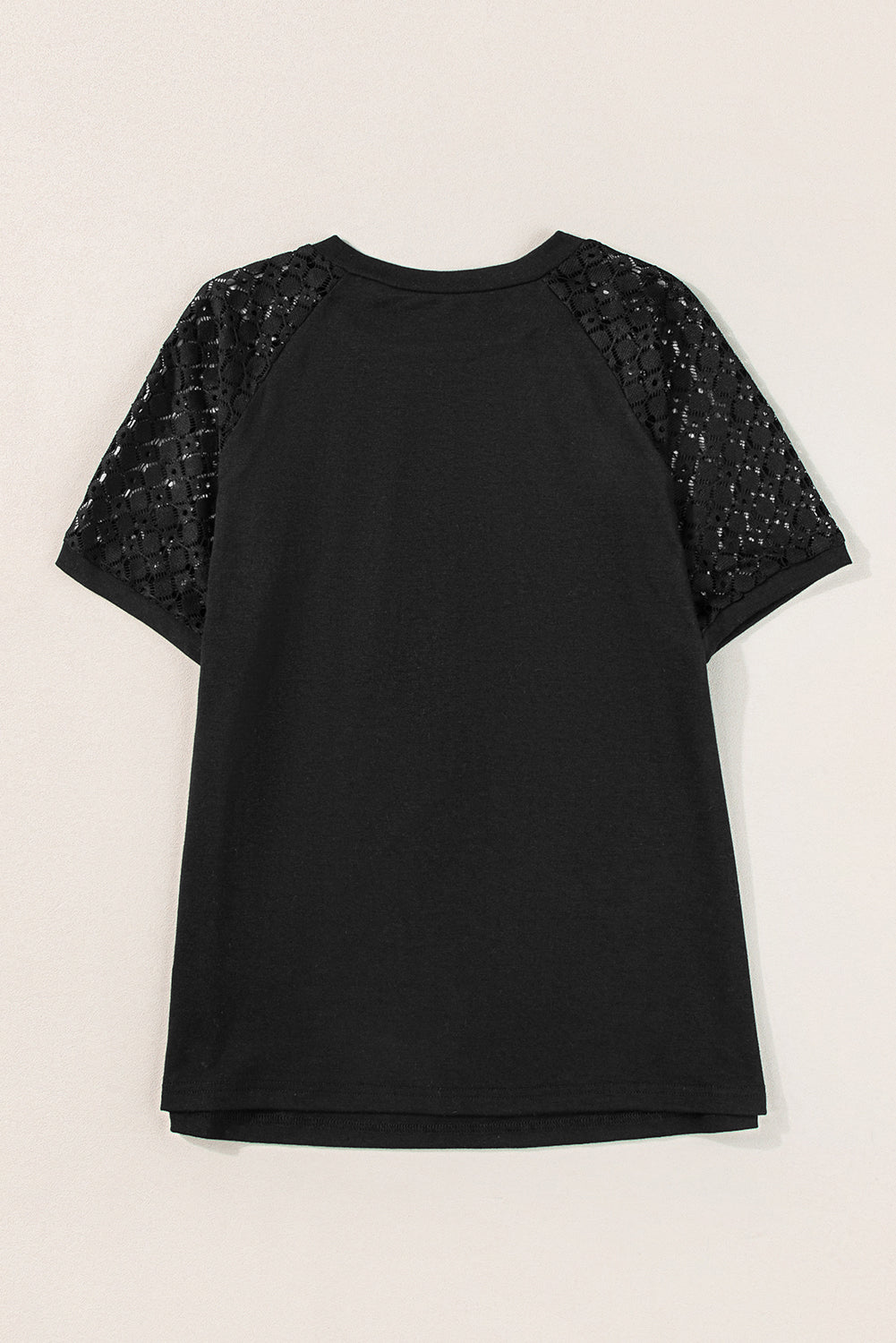 Pale Khaki Seamed Detail Contrast Lace Raglan Sleeve Tee