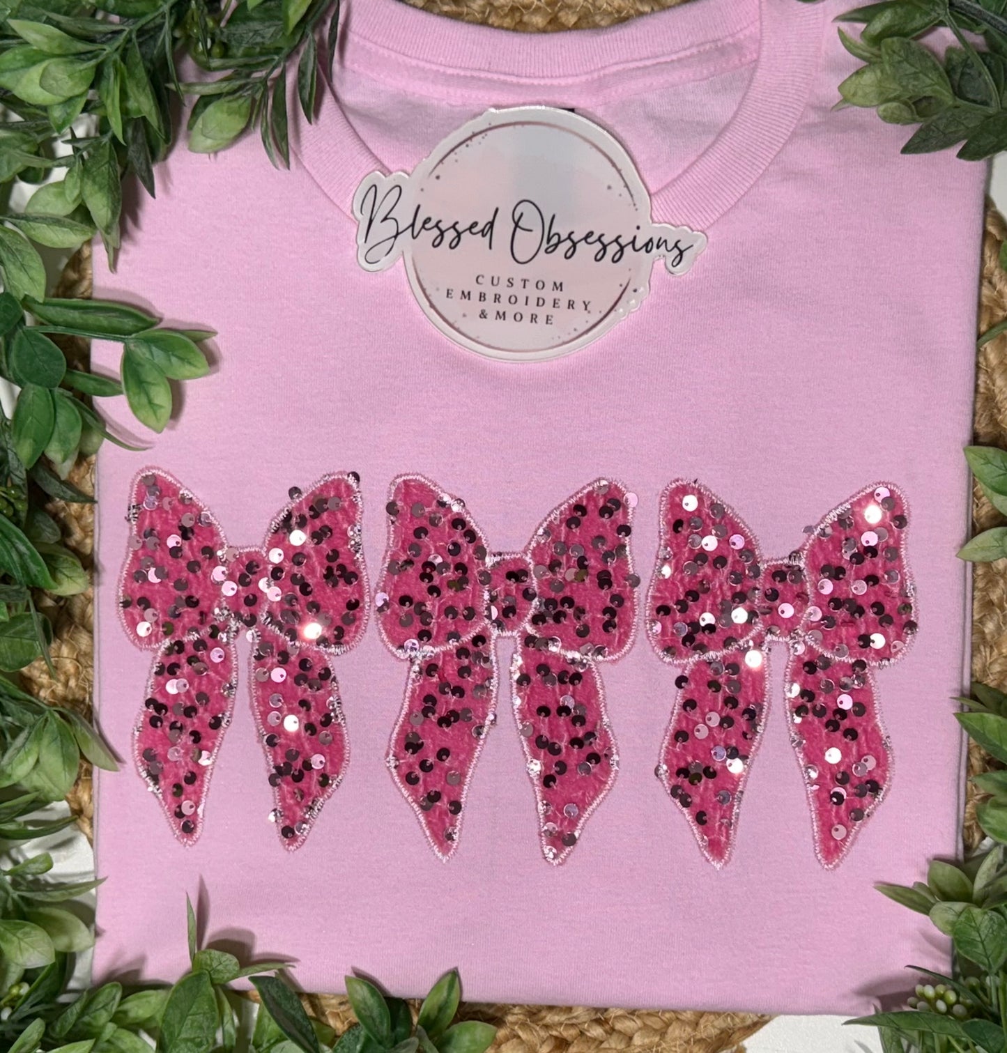 Pink Sequin shirt, Bow shirt, Cute shirt for women, Pink sparkle shirt, Bow applique, Bow embroidery, Pink bow